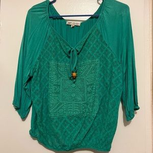 Jolt Medium Turquoise Sheer Front Top